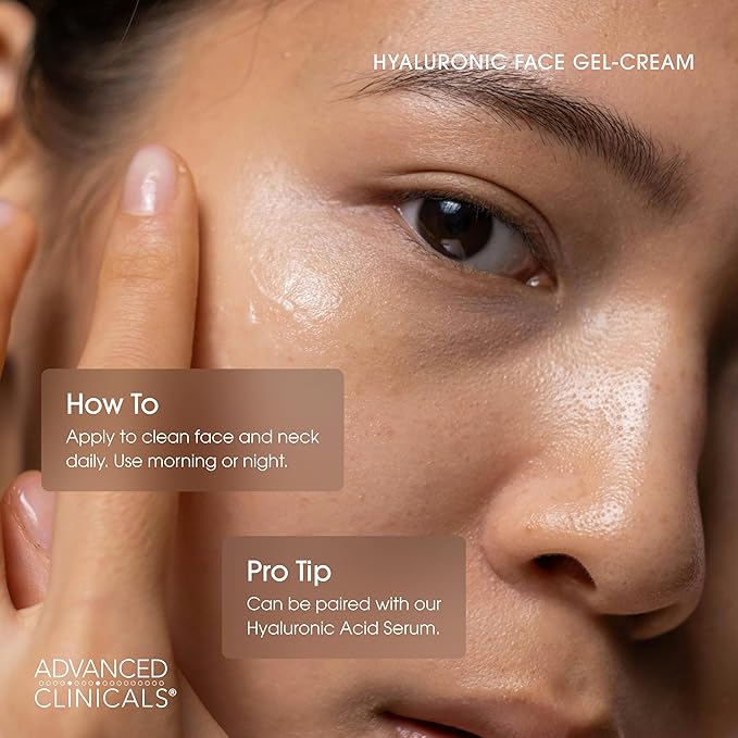 Advanced Clinicals Hyaluronic Acid Moisturizer Gel Face Cream W/Vitamin E + B5 | Hydrating & Vitamin C Face Lotion Hydrates Dry Skin & Improve Look Of Wrinkles & Fine Lines, 2 Fl Oz-FemmiqueWomen