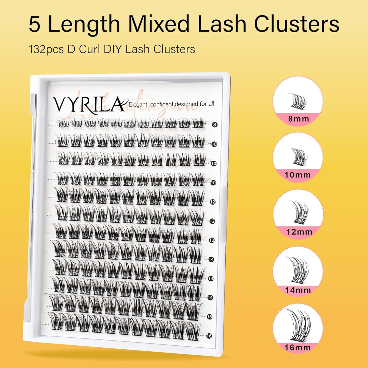 Lash Clusters 8-16mm, False Eyelashes 132pcs, Cluster Eyelash Extensions Matte Black Soft, Diy Lash Extensions D Curl Natural Lash Clusters Faux Mink Lashes Wispy（Pure,132pcs,0.07,D,8-16MIX)-FemmiqueWomen