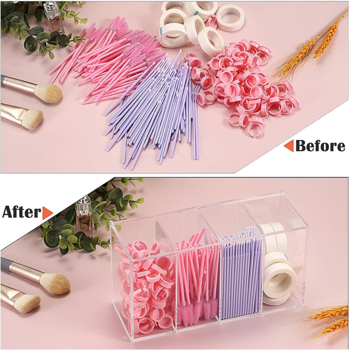 ELLDOO Lash Extension Organizer Box with Lid, Acrylic Eyelash Supplies Organizer Storage Box, 4 Compartments Bathroom Supplies Storage Container for Cotton Swabs, Balls, Pads, Floss Picks-FemmiqueWomen