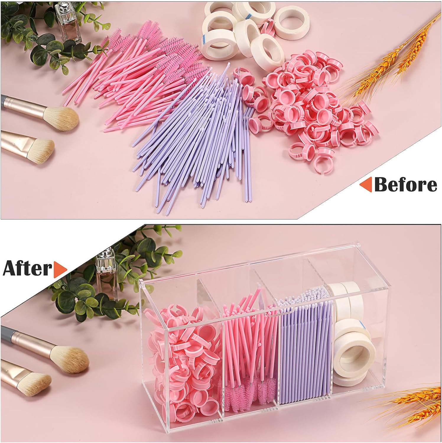 ELLDOO Lash Extension Organizer Box with Lid, Acrylic Eyelash Supplies Organizer Storage Box, 4 Compartments Bathroom Supplies Storage Container for Cotton Swabs, Balls, Pads, Floss Picks-FemmiqueWomen