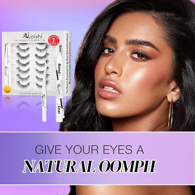 Wispy False Eyelashes Kit With Bond, Seal and Tweezer, 7 Pairs Natural Look Fake Cat Eye Lashes Strips Thin Band Extensions Waterproof Easy Eyelashes for Beginners DF2-FemmiqueWomen