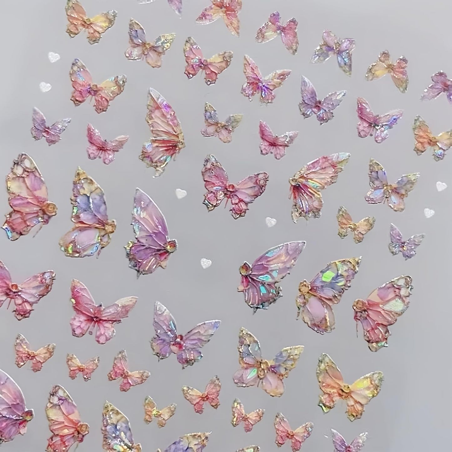 2 Sheets Butterfly Nail Art Stickers 5D Embossed Self-Adhesive Pink Aurora Sparkling Butterfly Nail Decals Designs for Women Girls DIY Nail Decoration-FemmiqueWomen