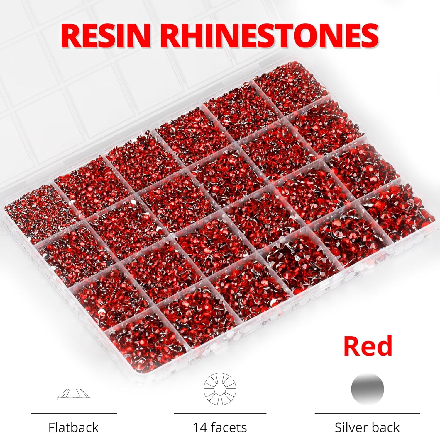 30000Pcs Resin Rhinestones for Crafting Bedazzling, Red Flatback Gems Jewels Rinestones for Crafts Clothing Clothes Shoes Fabric Tumblers Cups, Sparkly Red Flat Back Bedazzled Diamond with b 7000 Glue-FemmiqueWomen