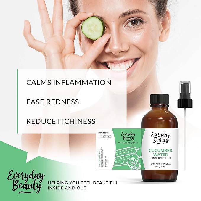 Cucumber Hydrosol Facial Toner - All Natural Hydrating Spray Mist for Face and Hair - 100% All Natural Cucumber Water Hydrosol 8oz with Fine Mist Cap-FemmiqueWomen