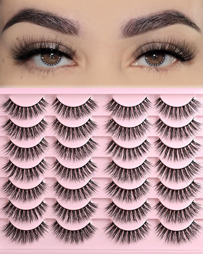 FARRED Natural Eyelashes Wispy Lashes Short False Eyelash Small Cat Eye Fake Lashes Full Pestañas Sets for MUA and Beginners Daily Makeup (F2 | 7-14mm)-FemmiqueWomen