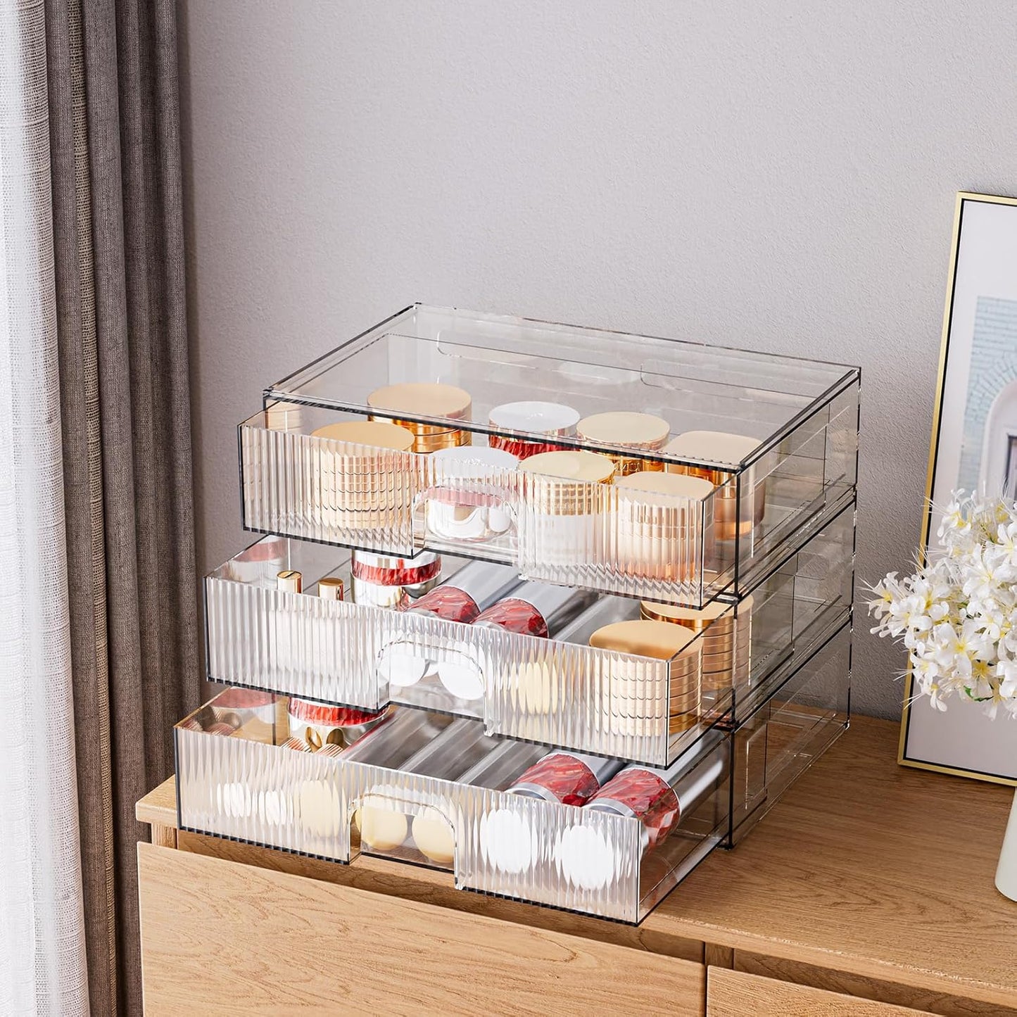 ZHIAI Stackable Storage Drawer, 3 Piece Acrylic Organiser for Cosmetics and Beauty Products, Suitable for Dressers, Bathrooms, Cabinets, Storage Rooms, Bedrooms and Home Organisers-FemmiqueWomen