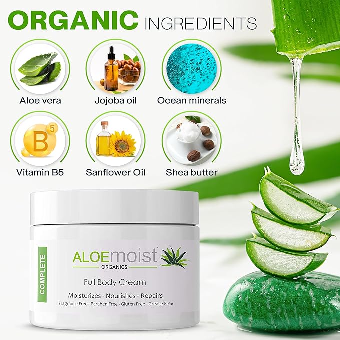 Organic Aloe Vera Lotion - Face & Body Moisturizing Cream with Natural Aloe Vera, Vitamin E Oil, Vitamin C, Retinol Cream, Shea Butter – Anti Aging Face Moisturizer for Women, Dry Skin (8 oz)-FemmiqueWomen