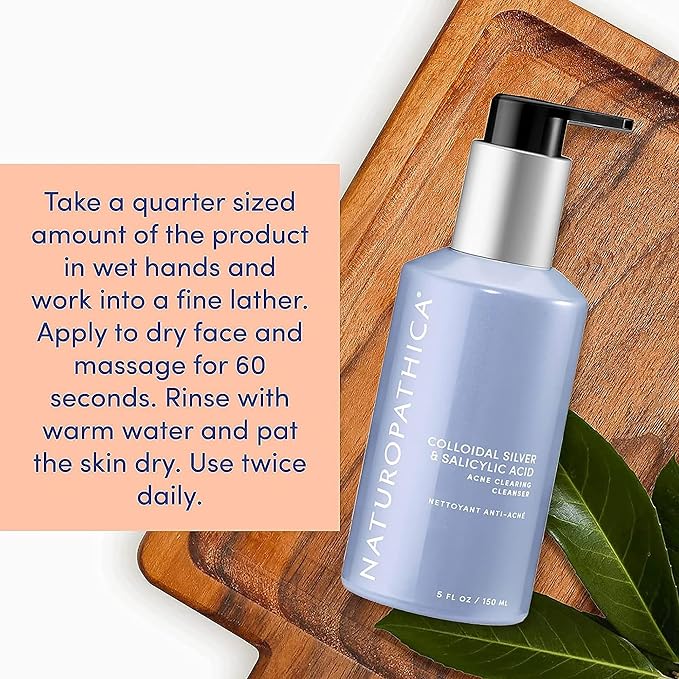 Naturopathica Colloidal Silver and Salicylic Acid Acne Clearing Cleanser, Reduce Blemishes and Acne Scars, Clarifying Face Wash for Men and Women, 5 fl oz-FemmiqueWomen