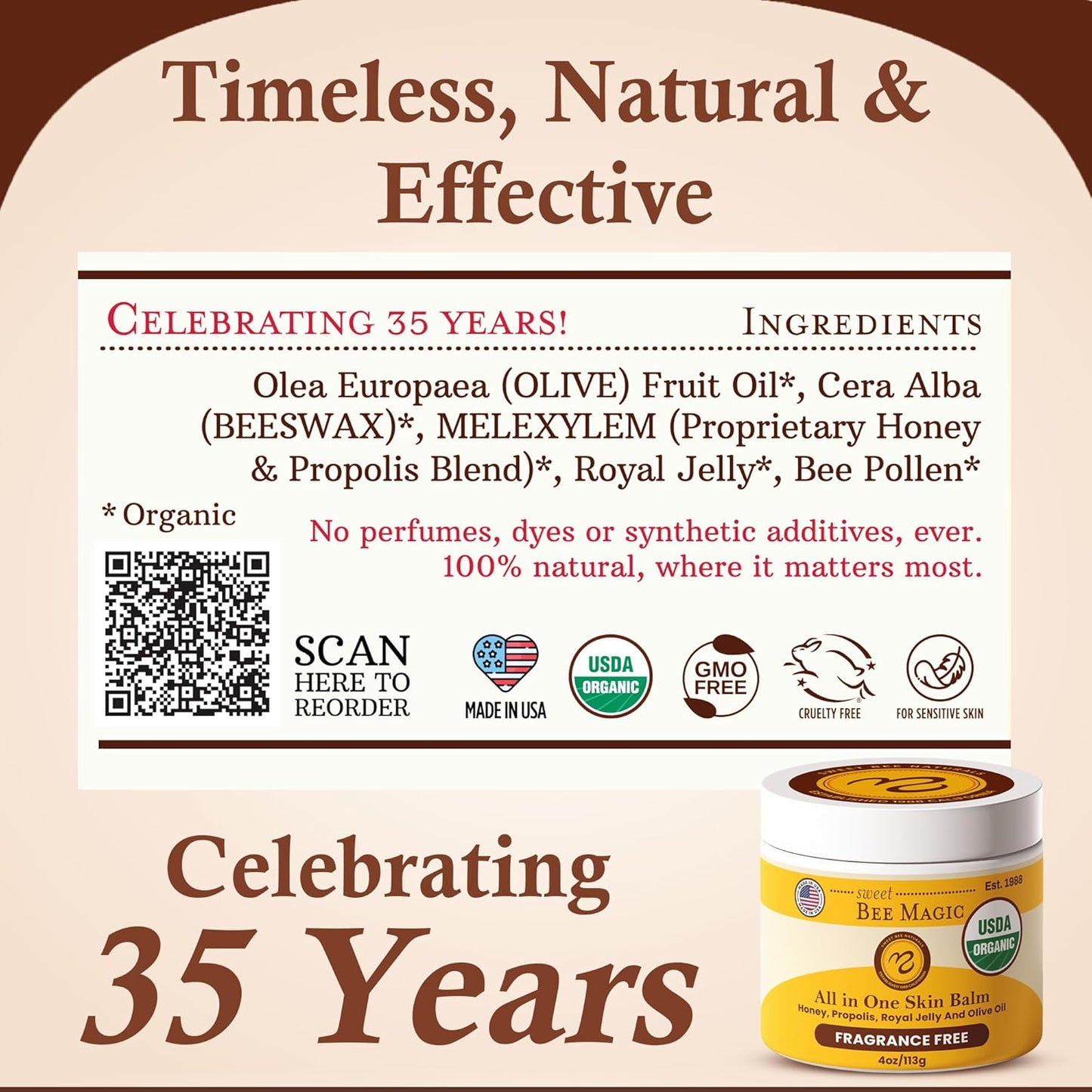 Sweet Bee Magic All In One Healing Organic Balm - Natural Skin Healing Cream, Beeswax Balm for Dry Skin, Face & Body Moisturizer - Certified Organic, All Natural Aid - 2 Jars (2oz Each,4oz Total)-FemmiqueWomen