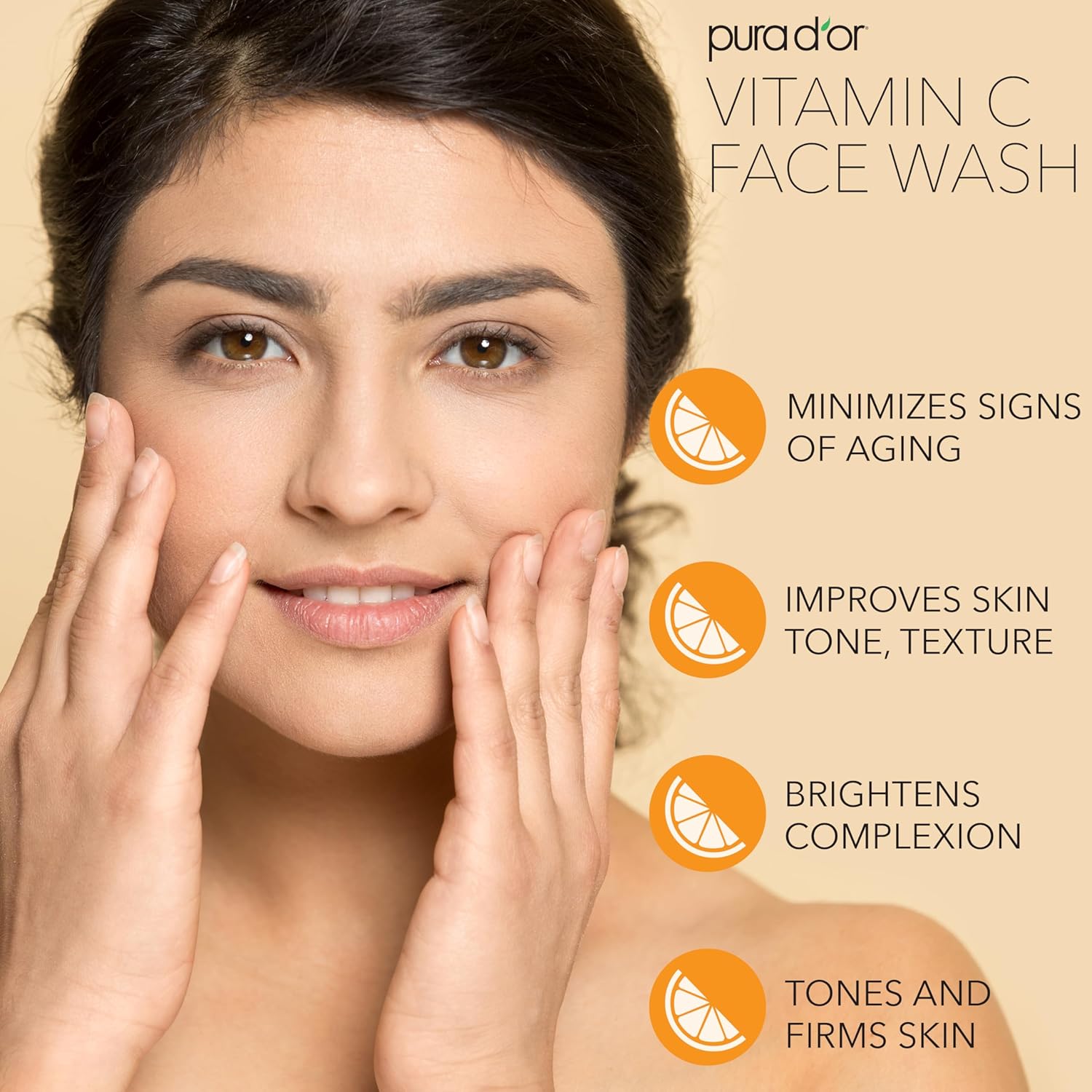 PURA D'OR Vitamin C Face Wash (8oz x2 = 16oz) Antioxidant Rich Facial Cleanser For Radiant Glow & Even Skin Tone - Gentle, Refreshing, Nurturing, Hydrating, Sulfate & Paraben Free Formula-FemmiqueWomen