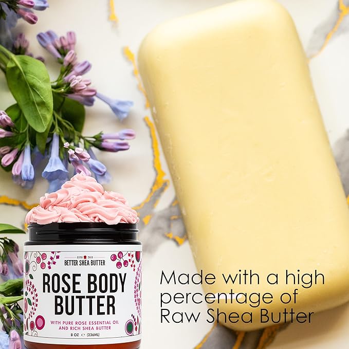Rose Body Butter for Dry Skin with Whipped Shea Butter and Pure Essential Oil | Ultra Hydrating Rose Lotion for Women | All Natural Moisturizer with No Synthetic Fragrances-FemmiqueWomen