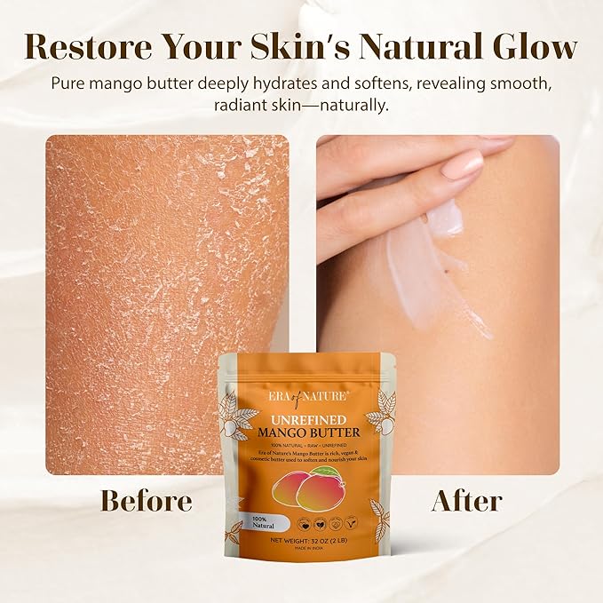 era of nature Organic Unrefined Raw Mango Body Butter Block 32oz - Moisturizing Mango Seed Raw Butter Bar for Skin & Hair, DIY Lip Balm Base, Cream, Soap & Lotion Making Supplies, Personal Skincare-FemmiqueWomen