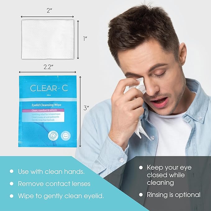 Clear C Eyelid Wipes Pre-Moistened for Dry Eyes – Rinse Free Eye Lid Cleaning Wipes – Individually Wrapped Travel Eye Wipes, 1 Box of 30-FemmiqueWomen