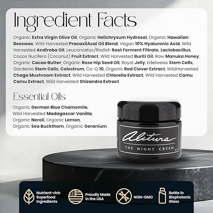 Alitura Hyaluronic Acid Anti-Aging Night Cream – Hydrating Face Moisturizer with 10% Hyaluronic Acid & Superfoods – Wrinkle Cream for Women & Men – Anti-Wrinkle Night Cream for Radiant, Youthful Skin-FemmiqueWomen