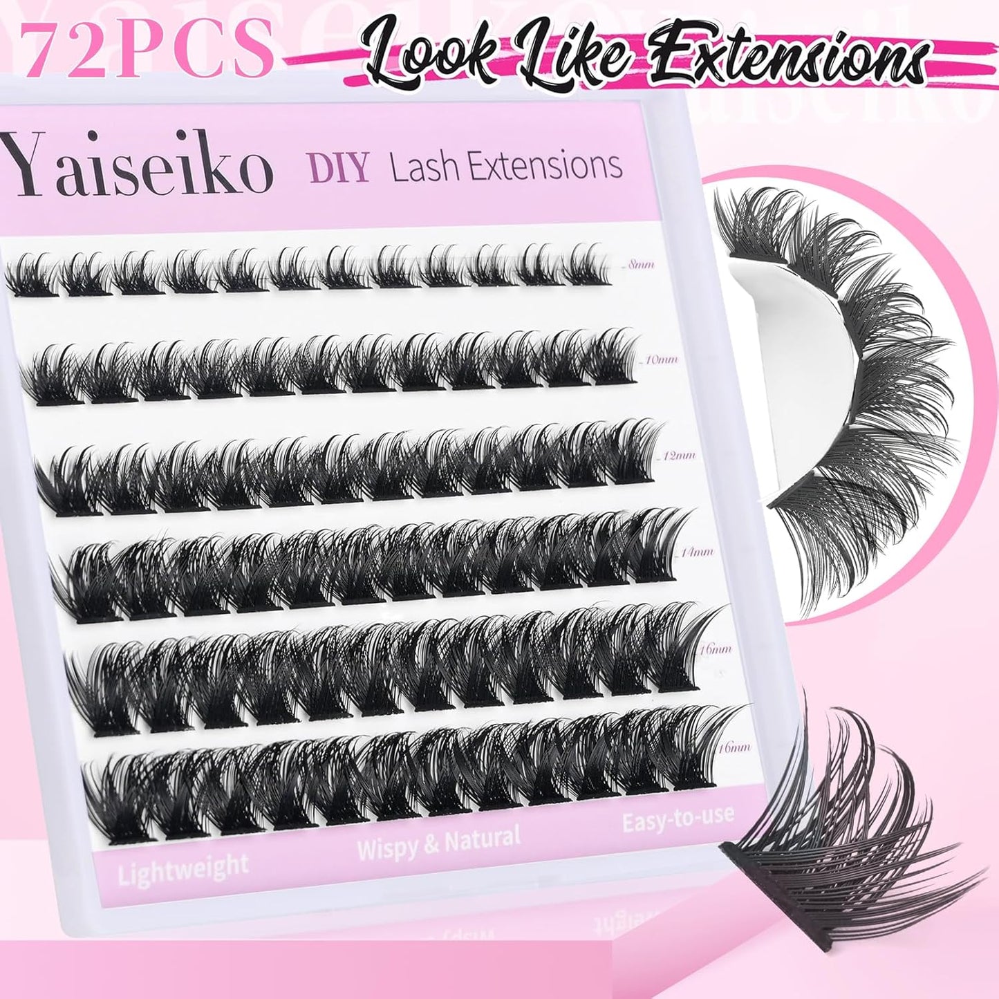 Clusters Lashes 72 PCS Eyelash Clusters D Curl 8-16 Individual Lashes Wispy Volume False Eyelashes DIY Eyelash Extension at Home by Yaiseiko-FemmiqueWomen
