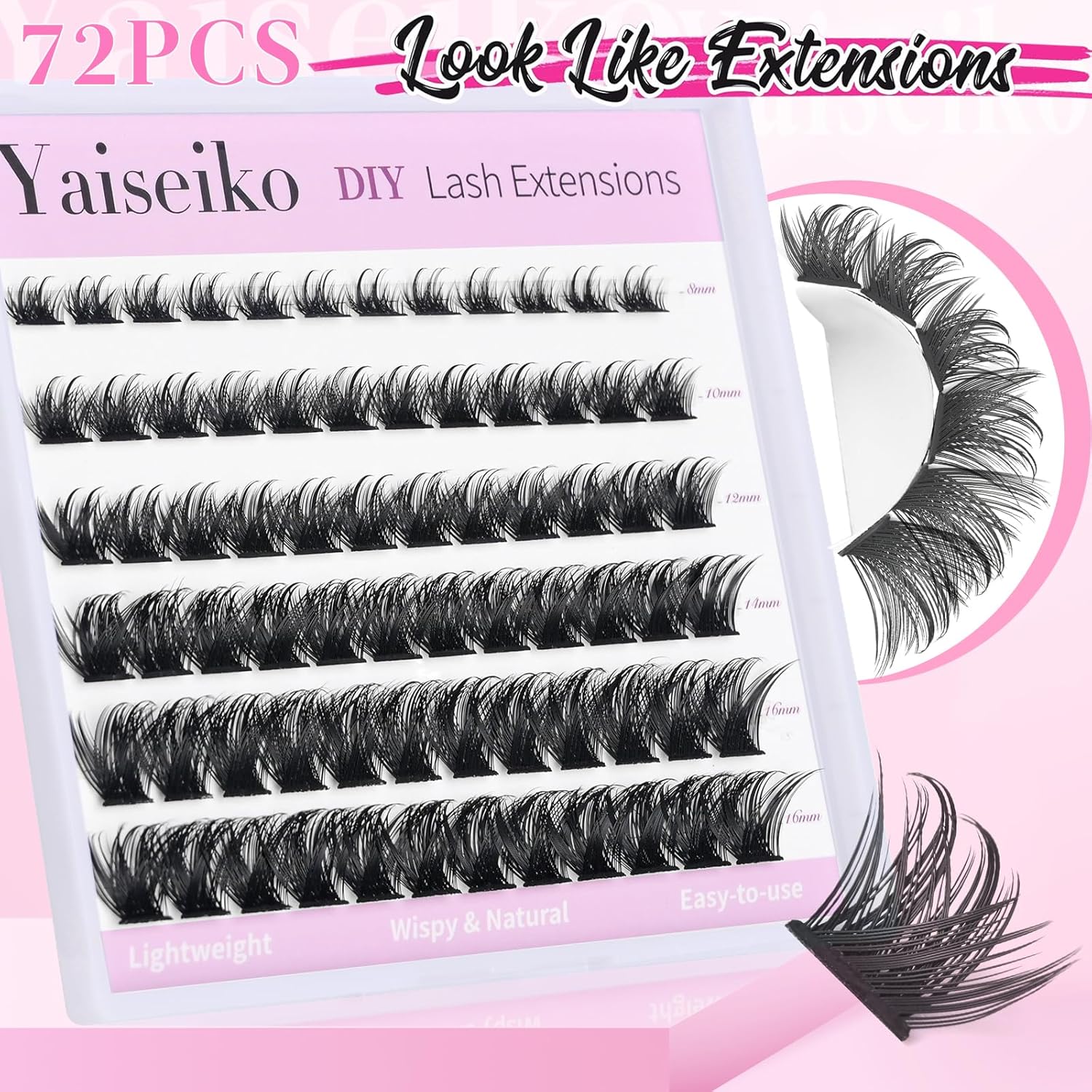 Clusters Lashes 72 PCS Eyelash Clusters D Curl 8-16 Individual Lashes Wispy Volume False Eyelashes DIY Eyelash Extension at Home by Yaiseiko-FemmiqueWomen