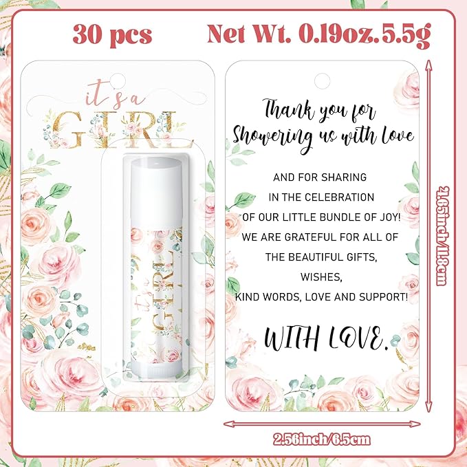 30 Sets Baby Shower Lip Balm Bulk Baby Shower Favors Pink Floral Gender Reveal Small Lip Balm wedding Thank You Gifts Honey Moisturizing Lip Balm Favors for Guest Coworkers Women Men-FemmiqueWomen