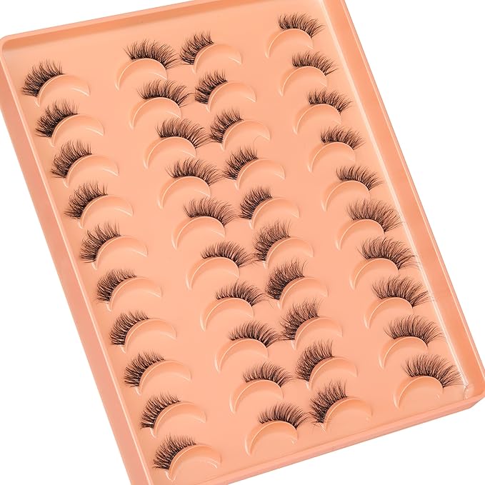 JIMIRE 20 Pairs Hlaf False Eyelashes with Clear Band Half Lashes Wispy Short Accent Lashes 4 Styles Mixed Cat Eye Mink Lashes Fluffy 3/4 Corner Fake Half Lashes Cat Eye Natural Look-FemmiqueWomen