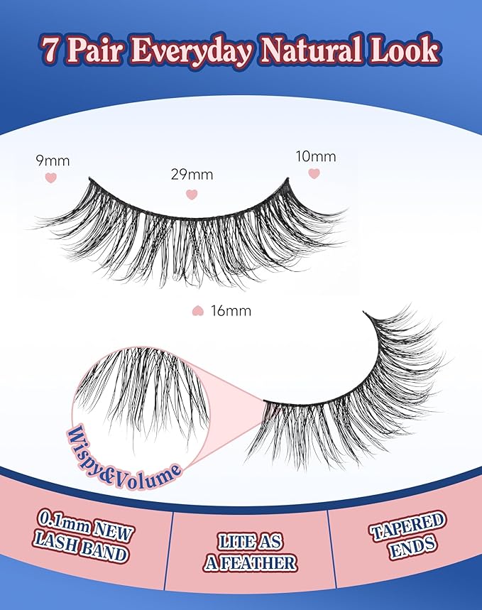 Lashes Natural Wispy Look Flared False Eyelashes Soft Strip Lash Fluffy Eyelash 7 Pairs D79-FemmiqueWomen