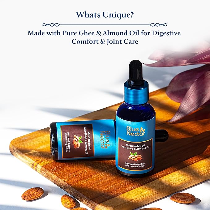 Blue Nectar Ayurveda Nabhi Oil with Ghee & Almond Oil | Belly Button Oil for Digestion & Joint Health | 100% Natural & Herbal (21 Herbs, 1 fl oz)-FemmiqueWomen