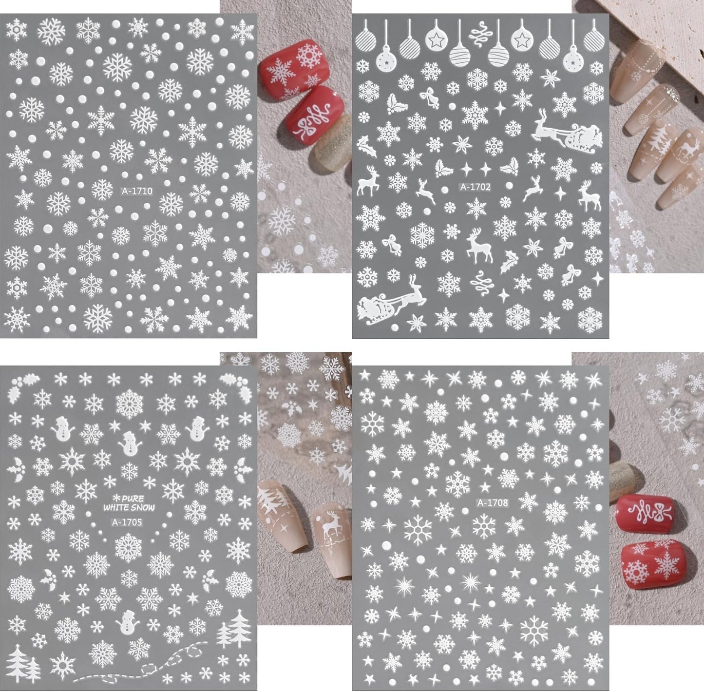 12 Sheets Christmas Nail Art Stickers 3D Holiday Stickers Self Adhesive Christmas Nail Decals Snowflake Art Supplies Decoration Accessories for Women & Girls-FemmiqueWomen