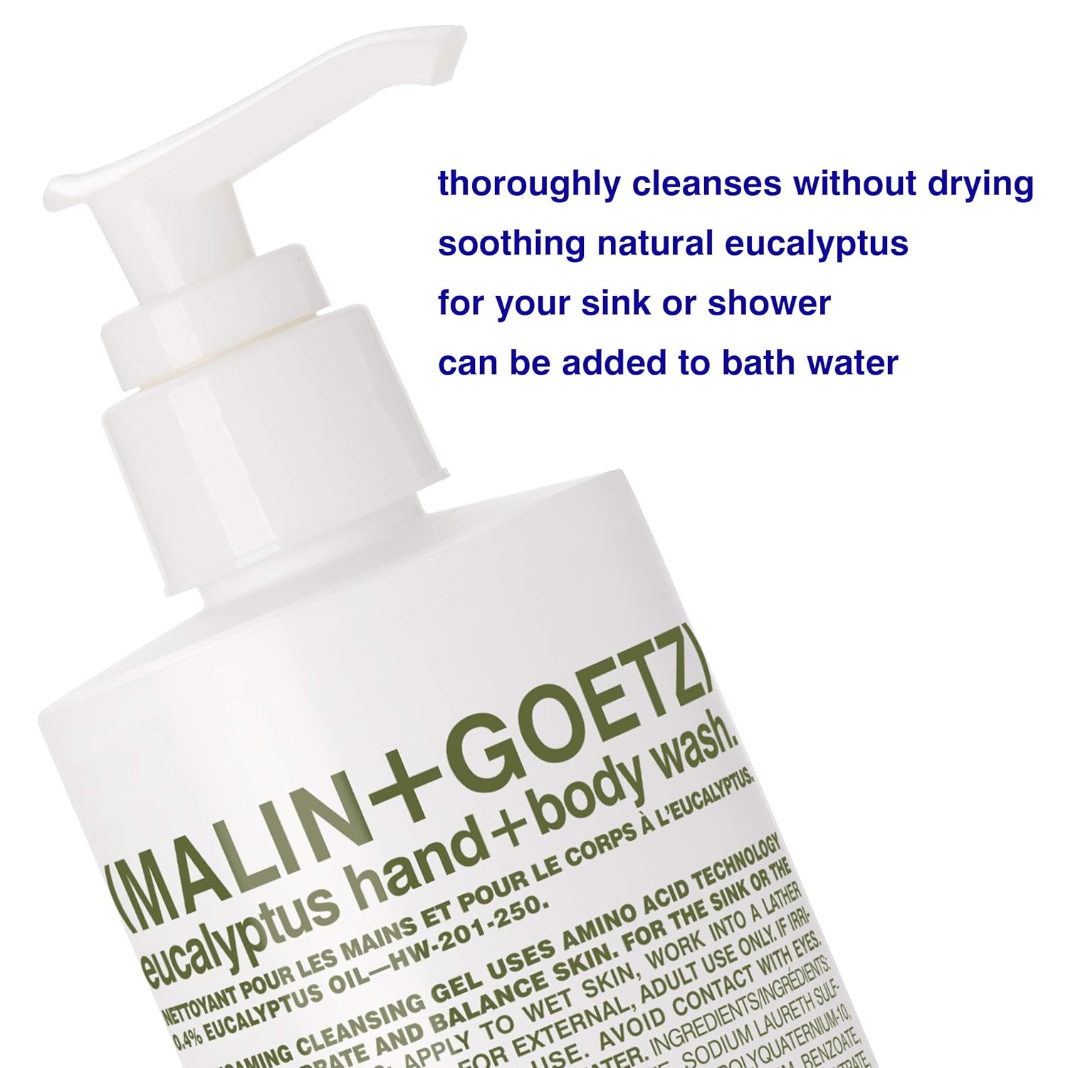 MALIN+GOETZ Eucalyptus Hand + Body Wash – natural hydrating soap,cleansing and purifying for all skin types, prevents stripping or irritation on sensitive skin. Cruelty-free. 8.5 fl oz-FemmiqueWomen
