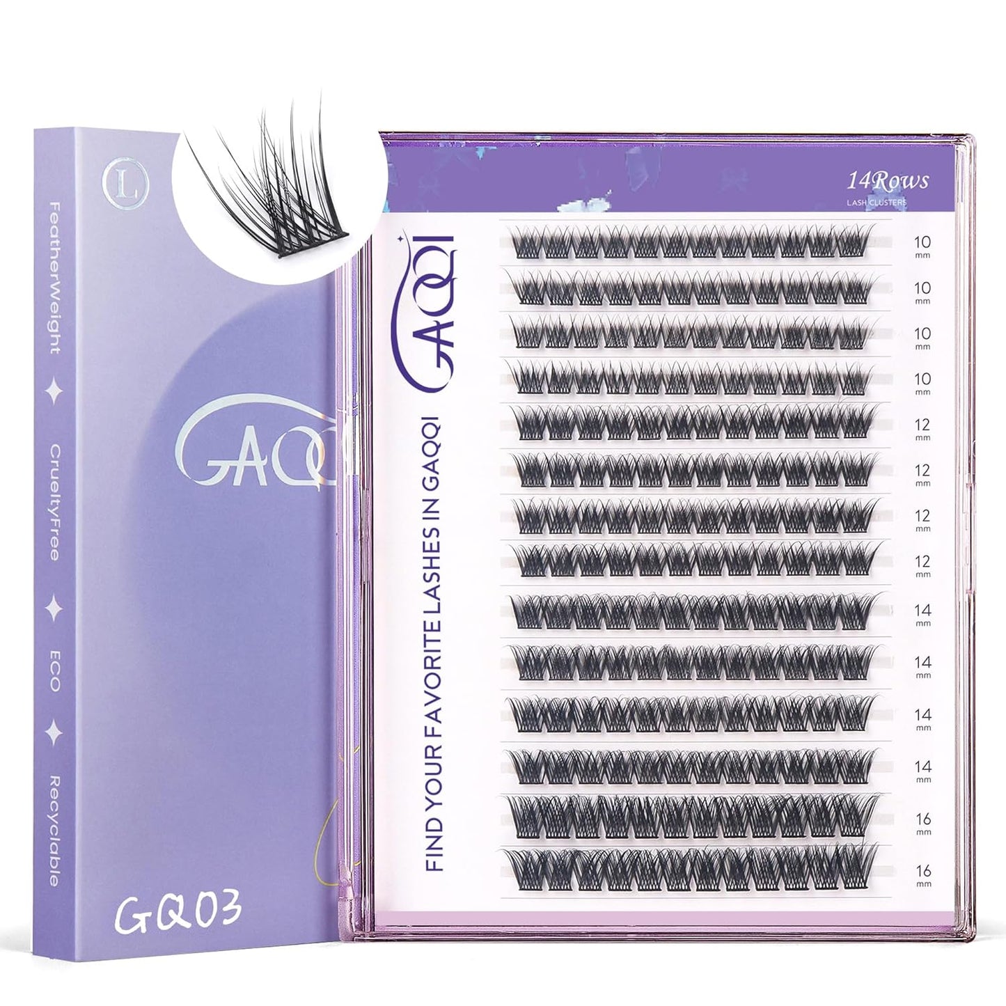 GAQQI Lash Clusters, GQ03 False Eyelashes DIY Lash Extensions D Curl 168PCS Cluster Lashes 10-16MM, Wispy and Natural Lash Wisps (GQ03,10-16mm,D Curl)-FemmiqueWomen