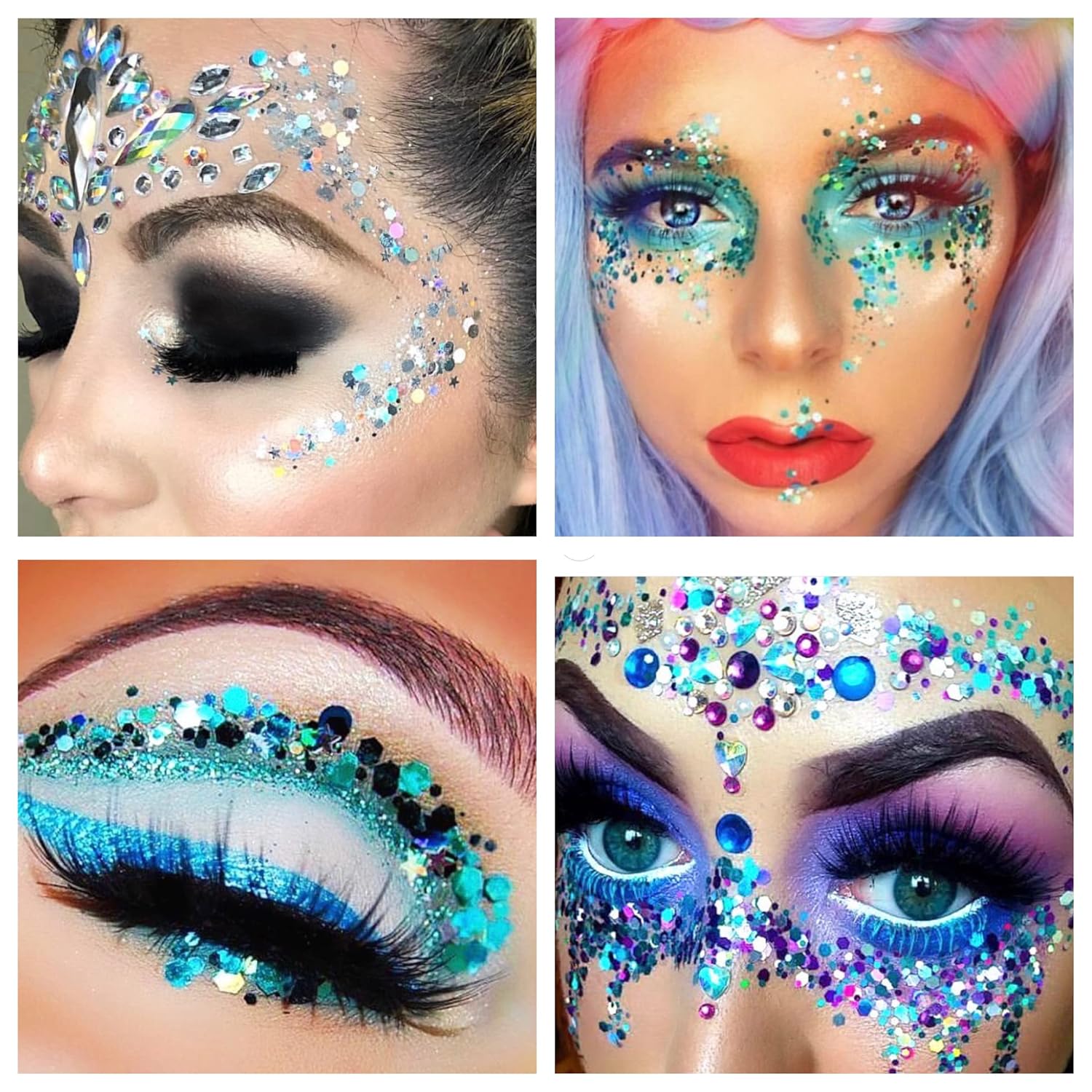 12 Pack - Multi-Colored Face & Body Glitter - Glue Included - Rainbow Chunky Glitter - Uses Include: Festival Rave Makeup Face Body Nails Resin Arts & Crafts, Resin, Tumblers, Bath Bombs-FemmiqueWomen