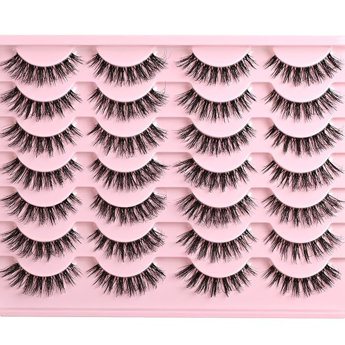 FARRED Cat Eye Lashes False Eyelashes Short Wispy Lash Strips Volume Eyelash 14 Pairs Cateye Medium Length False Clear Band Lashes Natural Looking Hybrid Clusters Full Strip Lashes (F29 | 7-14mm)-FemmiqueWomen