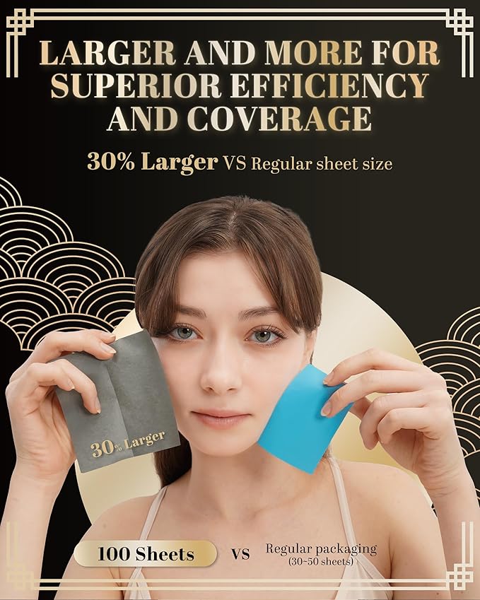 [KPOP Beauty] Makeup Friendly Oil Blotting Paper - DANABE Bamboo Charcoal Face Oil Blotting Sheets | Korean Skincare Oil Absorbing Sheets for Face (4x3.6 in.100 Large Sheets)-FemmiqueWomen