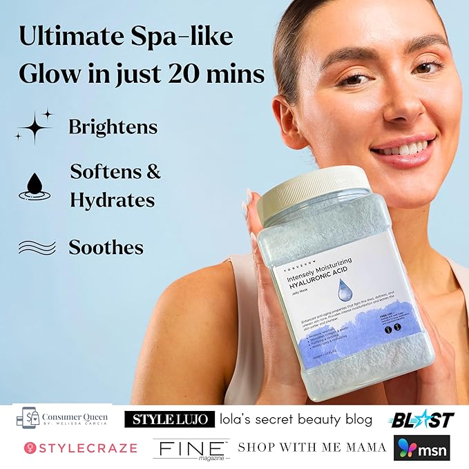 Jelly Face Mask for Facials - Hyaluronic Acid Hydrating, Brightening & Nourishing Jelly Mask with Free Jade Roller & Spatula | Professional Hydrojelly Masks | Vajacial Jelly Mask Powder | 23 Oz Jar-FemmiqueWomen