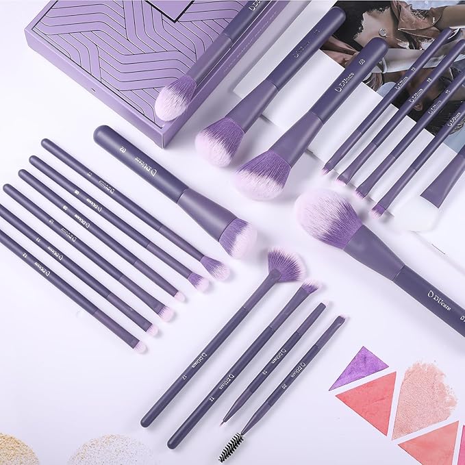 DUcare Makeup Brushes Set Professional 20pcs Vegan Make Up Brushes, Foundation Eyeshadow Concealer Contour Powder Blush Blending Eyeliner Brush with Silicone Face Mask Brush Purple-FemmiqueWomen