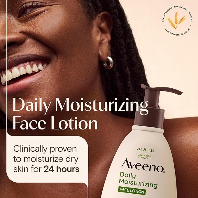 Aveeno Daily Moisturizing Face Lotion with Soothing Prebiotic Oat, Gentle Lotion Nourishes Normal to Dry Skin With Moisture, Sensitive Skin, Fragrance-Free, 12 fl. oz-FemmiqueWomen