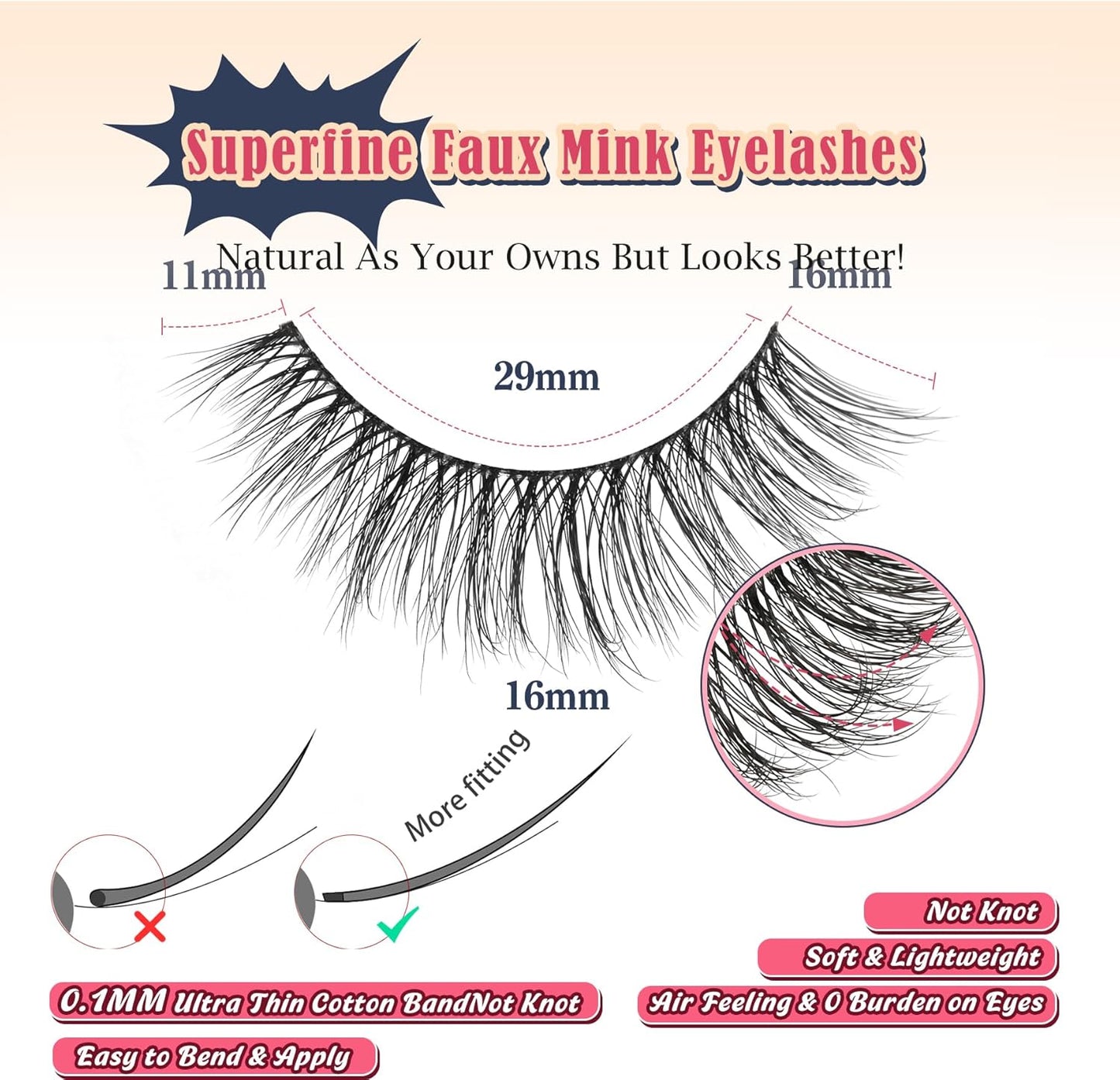 Eyelashes Natural Cat Eye Lashes 16mm Flase Eyelashes Flared Strip Lashes Fluffy False Lashes That Look Like Extensions C Curl Wispy Lashes Siligli Soft Lashes Pack 7 Pair-FemmiqueWomen