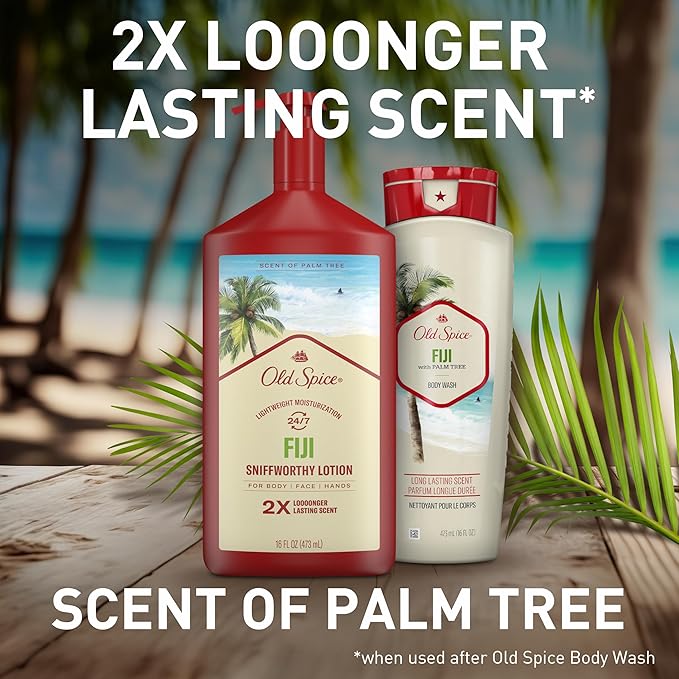 Old Spice Hand, Face & Body Lotion for Men, 24/7 Lightweight Moisturization with Amazing Scent, Instant Absorption, For All Skin Types, Fiji with Palm Tree Scent, 16 oz-FemmiqueWomen