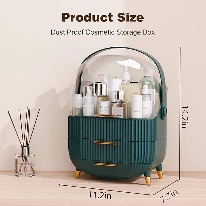 Makeup Organizers and Storage Make up Organizer for Vanity Cosmetics Skincare With Lid and Drawers Display Cases for Countertop Bathroom Women Teenager Girl Gifts(Dark Green)-FemmiqueWomen