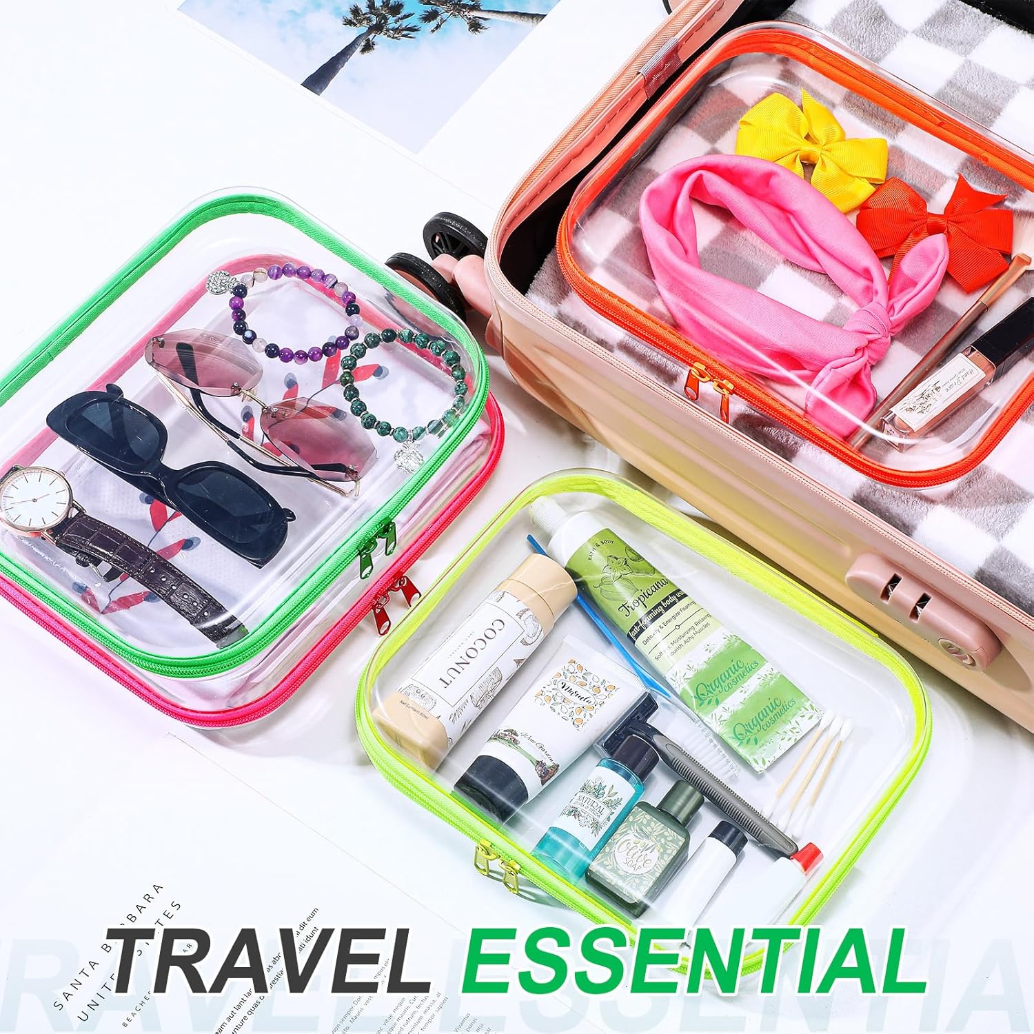 Hoolerry 4 Pcs Hard Clear Zipper Case Makeup Bags Plastic Pencil Pouch Transparent Storage Box Containers for Cosmetics, Snacks, Building Blocks, Puzzles(Fluorescent,9.8 x 7.9 x 2 in)-FemmiqueWomen