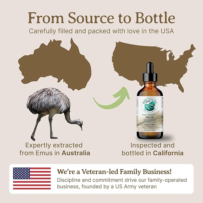 Bella Terra Oils - Emu Oil 8 oz - Australian Legacy, Famed for Omega-3, Omega-6 & Omega-9, The Natural Secret to Radiant Skin-FemmiqueWomen