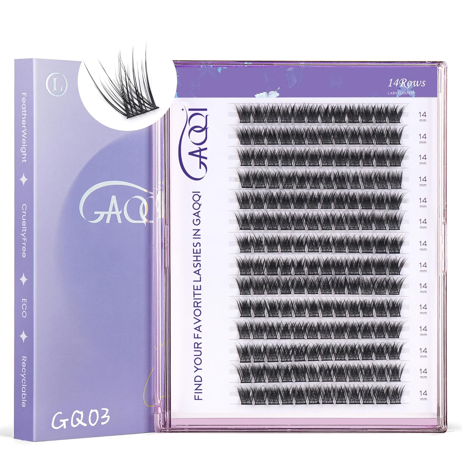 GAQQI Lash Clusters, GQ03 False Eyelashes DIY Lash Extensions C Curl 168PCS Cluster Lashes 14MM, Wispy and Natural Lash Wisps (GQ03,14mm,C Curl)-FemmiqueWomen