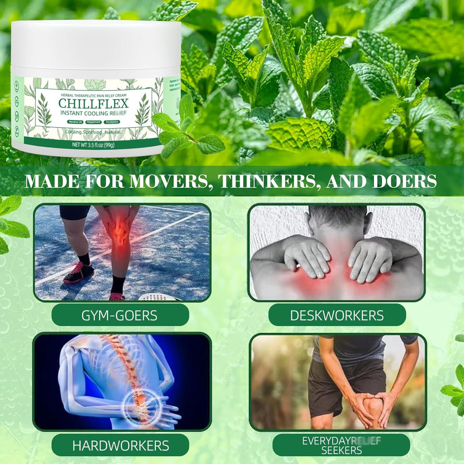 CHILLFLEX Menthol Soothing Cream, Joint Activities Throughout The Body，Instant Cooling Gel for Muscle & Joint, Back, Neck, Hands, Feet（1PCS）-FemmiqueWomen