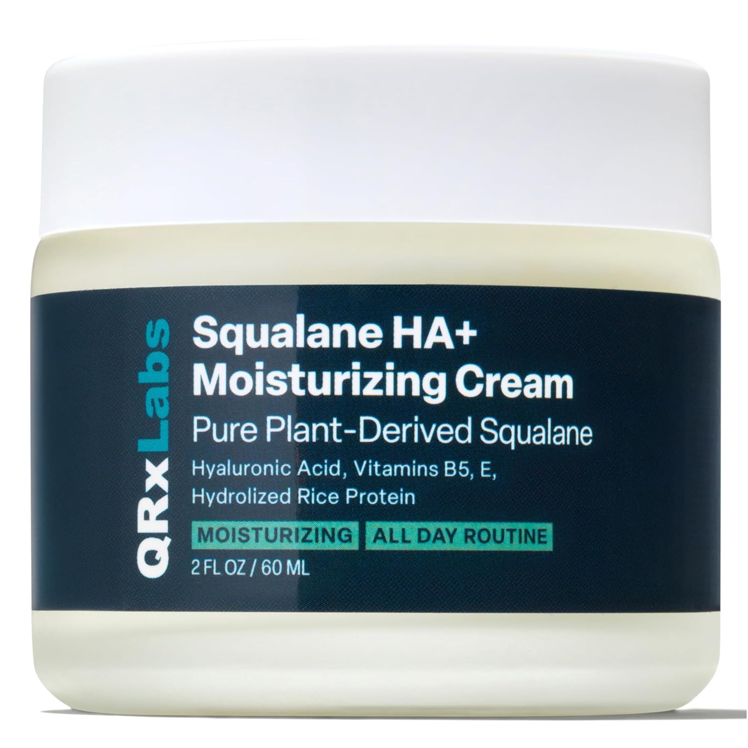 QRxLabs Plant-Based Squalane Face Moisturizer - 2 fl oz (60 mL) - Hyaluronic Acid Hydrating Cream for Face & Body - Moisturizing Cream with Vitamin B5 & Rice Protein - Silicone-Free Cruelty-Free-FemmiqueWomen