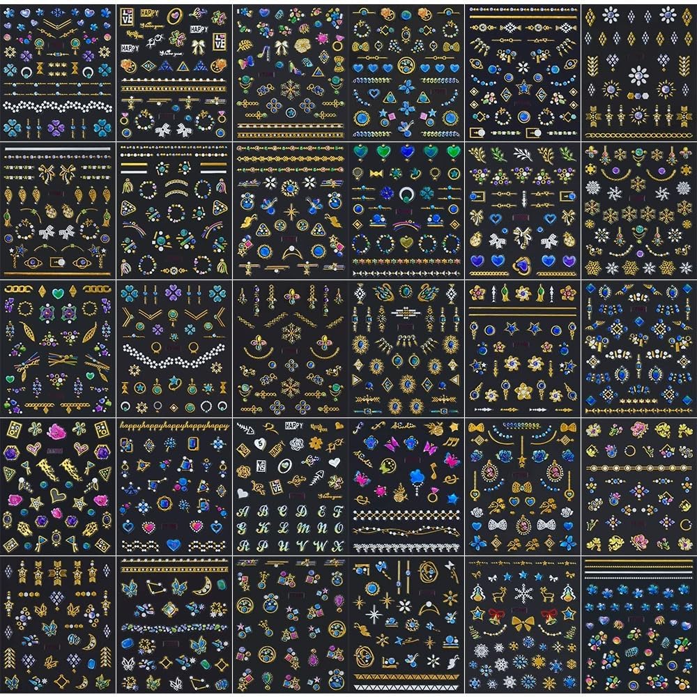 30 Sheets Gem Star Nail Stickers 3D Self Adhesive Luxury Blue Gems Theme Nail Art Charms Sticker Decals for Crafts Supplies Accessories (ST-BG)-FemmiqueWomen