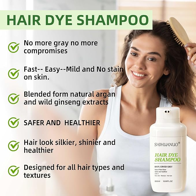 Hair Dye Shampoo 3 in 1 for Gray Hair Coverage, Argan nut Natural Shampoo Hair Dye for Women & Men/Ammonia-Free 500ml(Chestnut Brown)-FemmiqueWomen