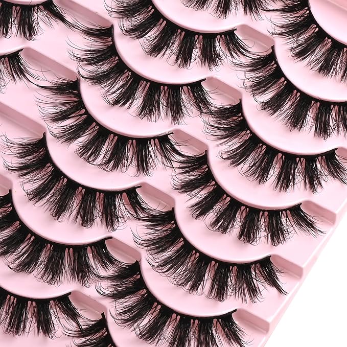 FARRED Fluffy Lashes Natural Eyelashes Short Wispy Eye Lash Strips 14 Pairs Separated Volume Eyelash Pack 17mm Dramatic Wispies Fake Strip Lashes Clusters Cat Eye Pestañas Spiky Look (F6 | 11-17mm)-FemmiqueWomen