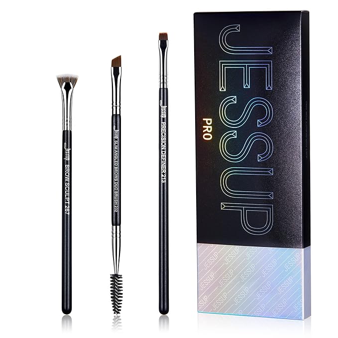Jessup Eyebrow Makeup Brush Set Professional, Precision Define Sculpt, Flat Angled Spoolie Brushes, Cruelty-Free Synthetic Bristles 3PCS, T326-FemmiqueWomen