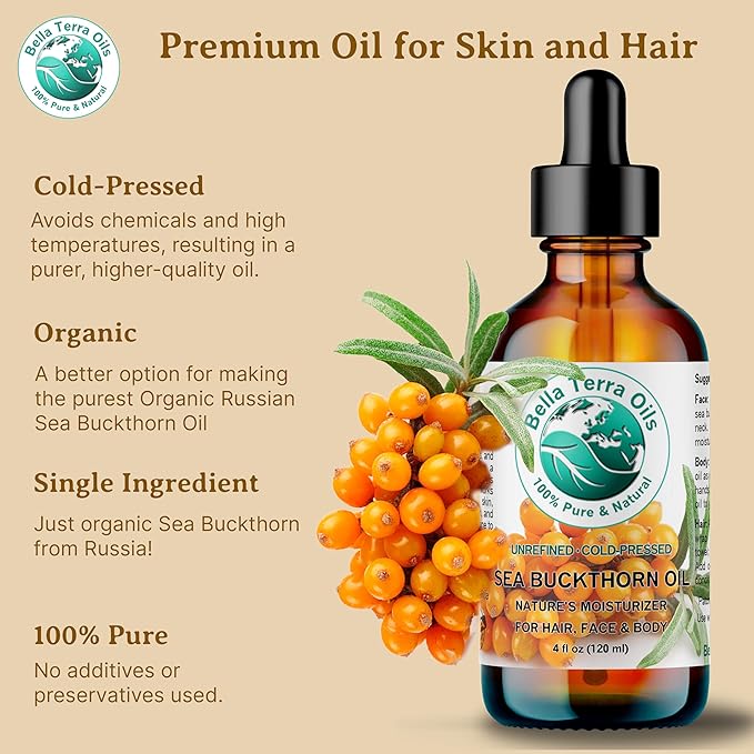Bella Terra Oils - Sea Buckthorn Oil 8 oz - The Ultimate Elixir from Nature's Bounty, Rich in Flavonoids & Essential Fatty Acids, Gilded Luxe for Your Face-FemmiqueWomen