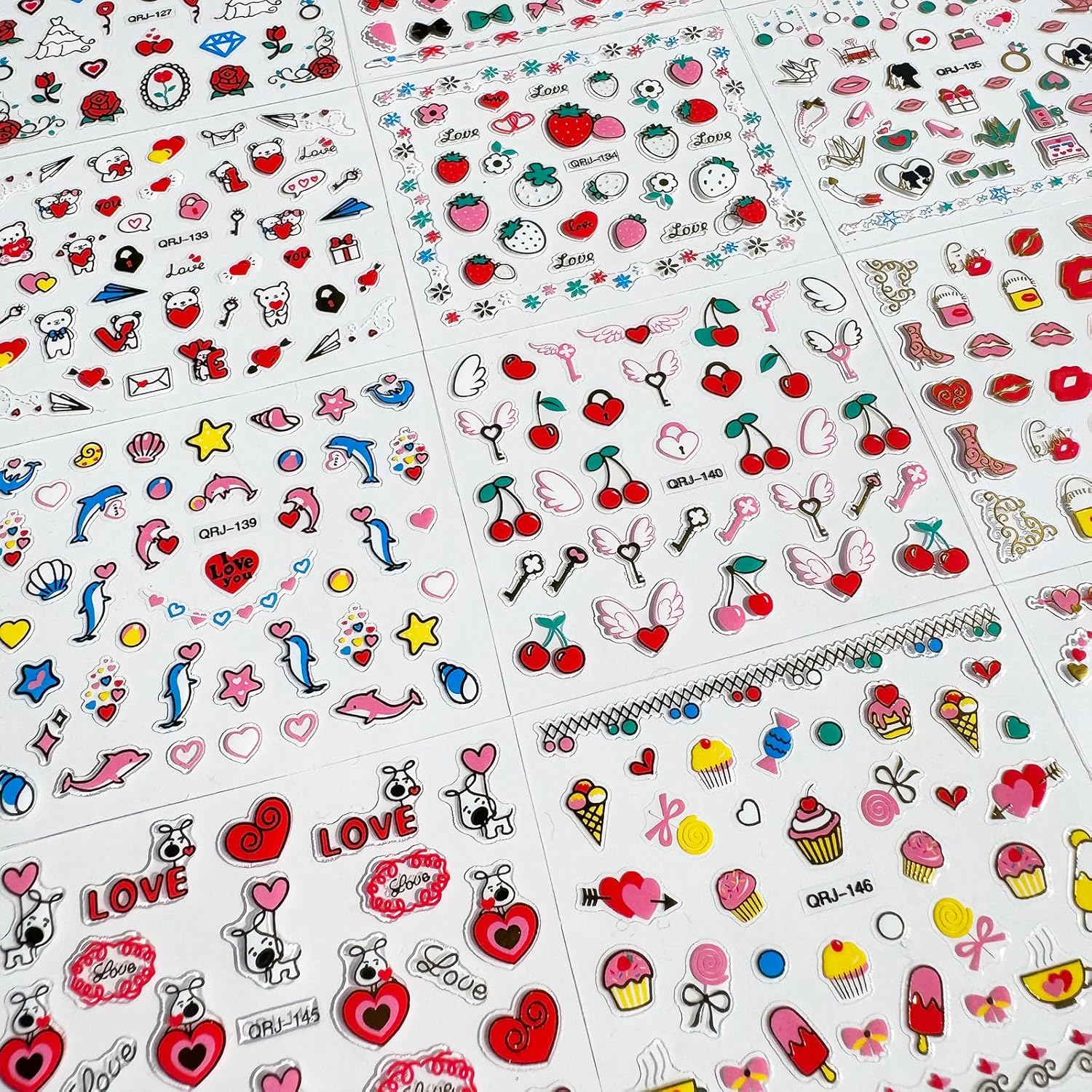 30 Sheets Heart Valentine Nail Art Stickers Decals 3D Self-Adhesive Pegatinas Uñas Red Heart Nail Decals Red Lips Rose Nail Supplies for DIY Acrylic Nail Art Decoration for Women and Girls-FemmiqueWomen