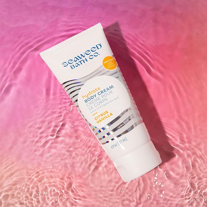 Seaweed Bath Co. Hydrate Body Cream, Citrus Vanilla Scent, 6 Ounce, Nourishing Hand & Body Lotion Moisturizer for Dry Skin, with Sustainably Harvested Seaweed, Kukui Oil, Hyaluronic Acid, Shea Butter-FemmiqueWomen