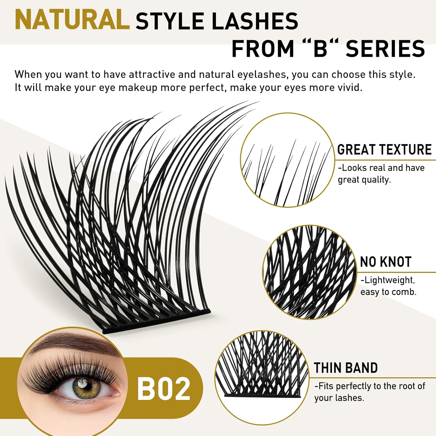 B&Q Lash Clusters Wispy B02, Eyelash Clusters 72PCS Cluster Eyelash Extensions, D Curl Lash Cluster 8-16mm Natural Individual Lashes Volume False Eyelashes Clusters with Soft Band(B02-D-8-16MIX)-FemmiqueWomen