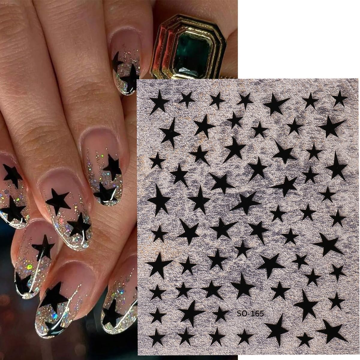 14 Sheets Star Nail Stickers 3D Glitter Nail Decals Gold White Blue Pink Silver Black Stars Nail Art Stickers Geometry Star Nail Sticker Nail Art for Women DIY Manicure Decorations-FemmiqueWomen